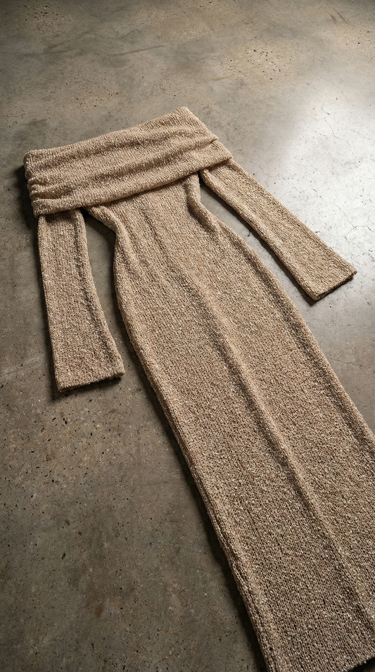 One-Shoulder Knitted Long Sleeve Maxi Dress