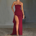 Load image into Gallery viewer, Strapless Pleated Split Maxi Dress

