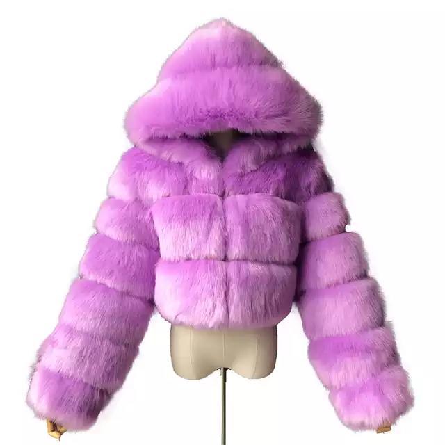 Short Hooded Faux Fur Coat