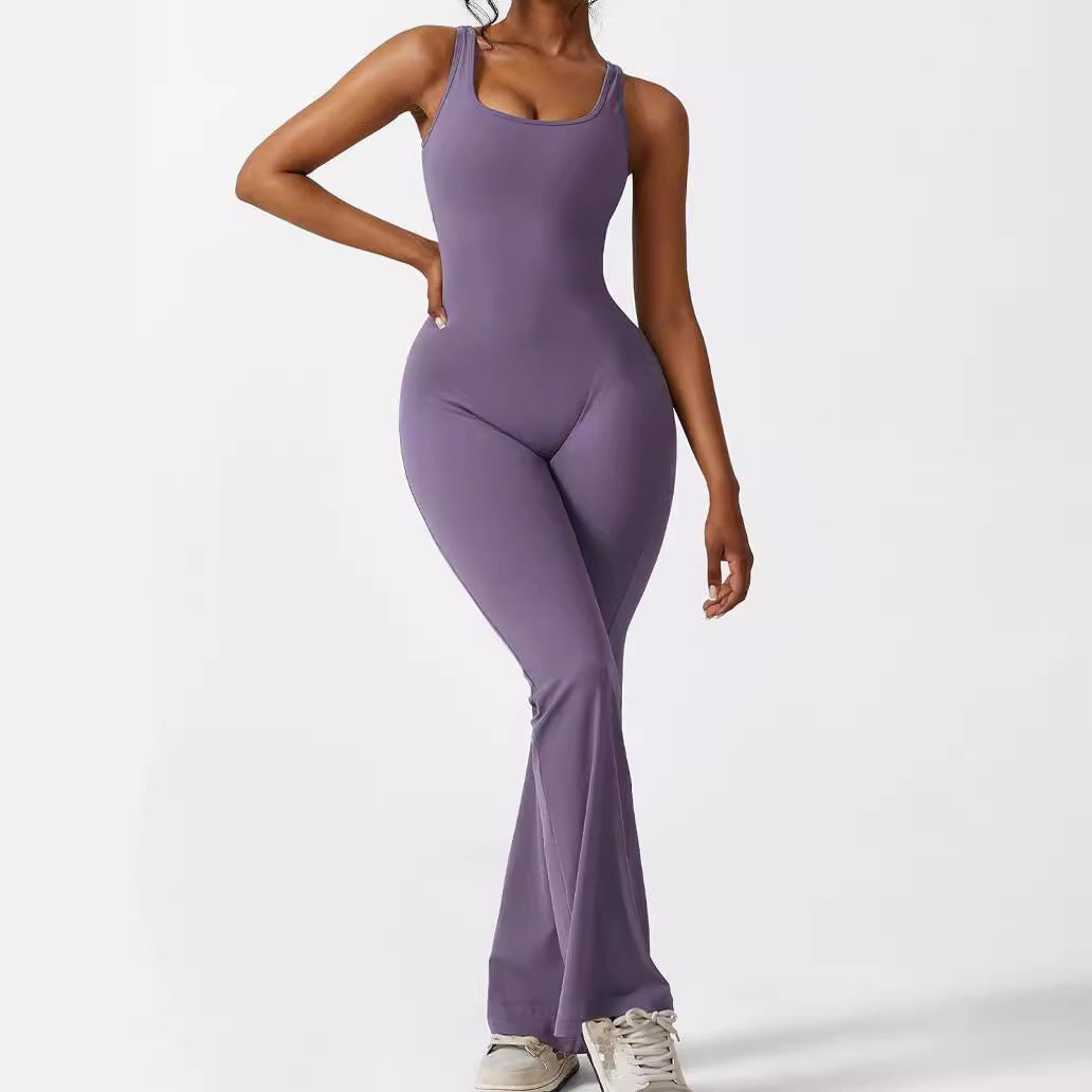 Sleeveless Flare Leg Fitness Jumpsuit