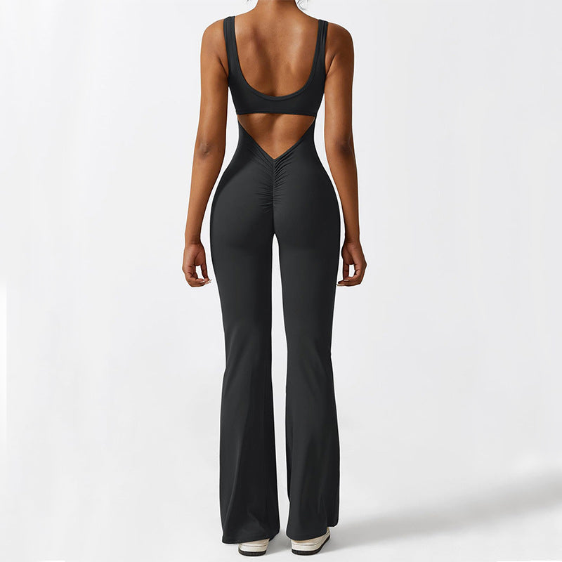 Sleeveless Flare Leg Fitness Jumpsuit