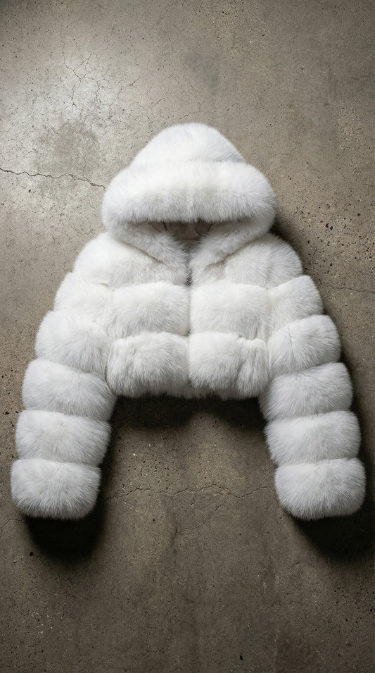 Short Hooded Faux Fur Coat